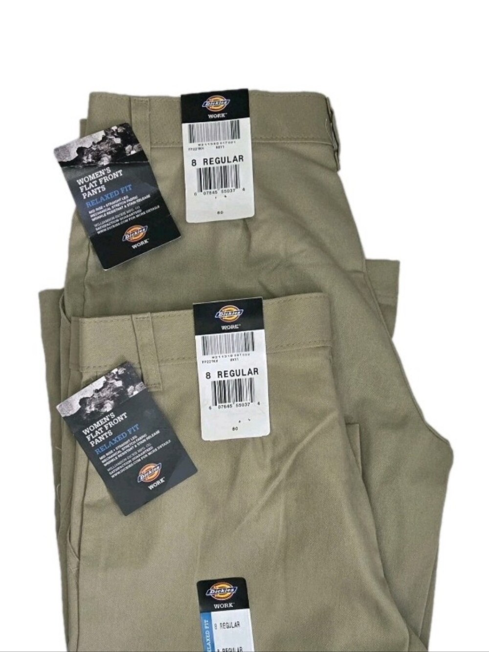 Dickies Relaxed Fit Straight Leg Pants Womens Size 8R Khaki Twill Workwear 2 Pr